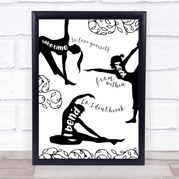 Yoga Quotes Silhouettes & Beautiful Leaves Quote Typogrophy Wall Art Print