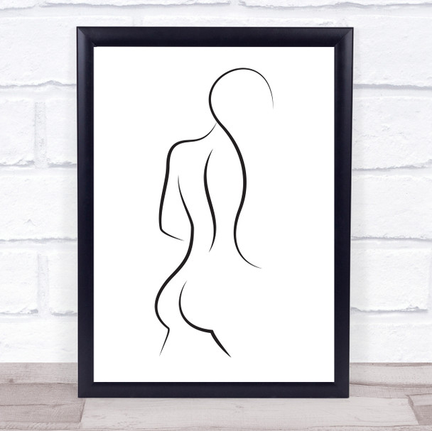 Black & White Line Art Nude Female Long Hair Decorative Wall Art Print