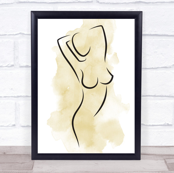 Watercolour Line Art Nude Female Arms Raised Decorative Wall Art Print