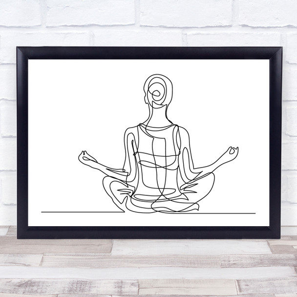 Black & White Line Art Landscape Yoga Pose Decorative Wall Art Print