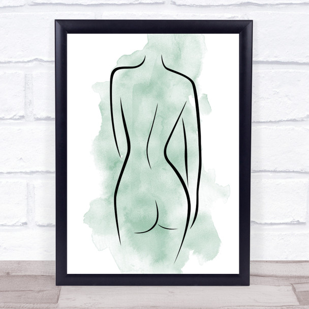 Watercolour Line Art Naked Female Behind Decorative Wall Art Print