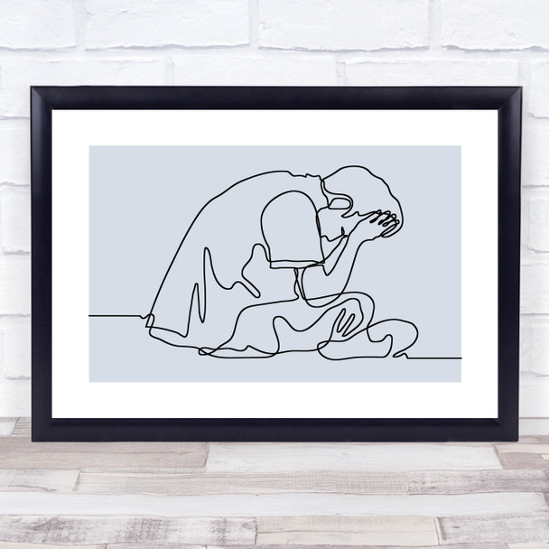 Block Colour Line Art Depressed Sad Man Decorative Wall Art Print