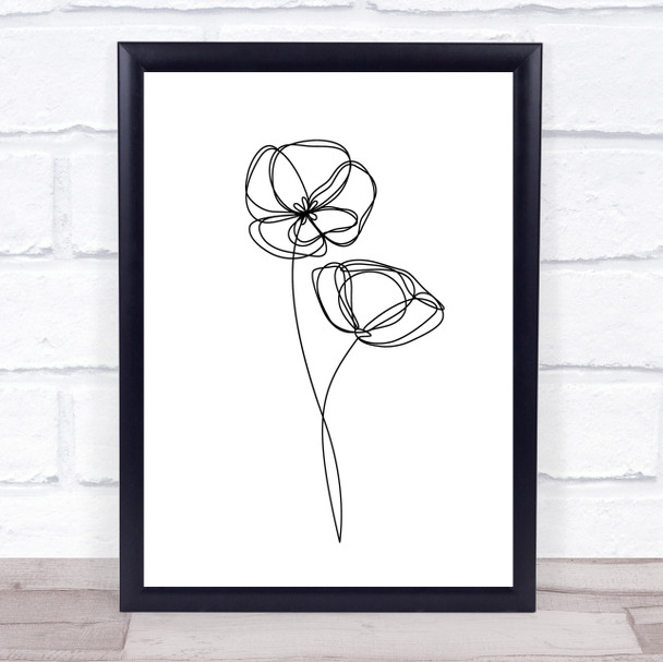 Black & White Line Art Flowers Poppies Decorative Wall Art Print