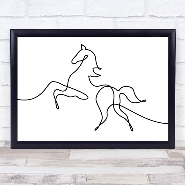 Black & White Line Art Horse Landscape Decorative Wall Art Print