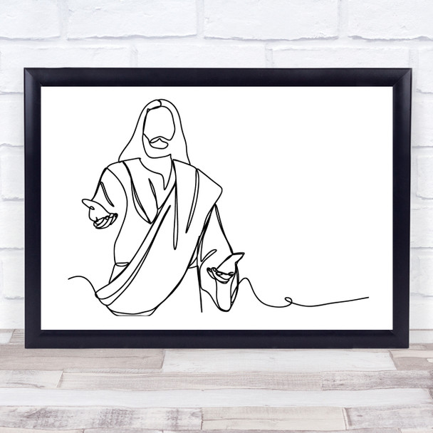 Black & White Line Art Landscape Jesus Decorative Wall Art Print