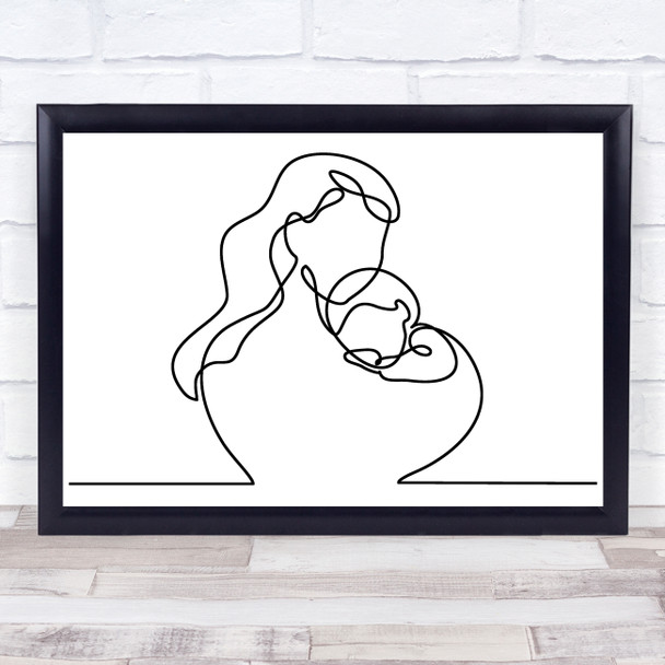 Black & White Line Art Mother And Baby Decorative Wall Art Print