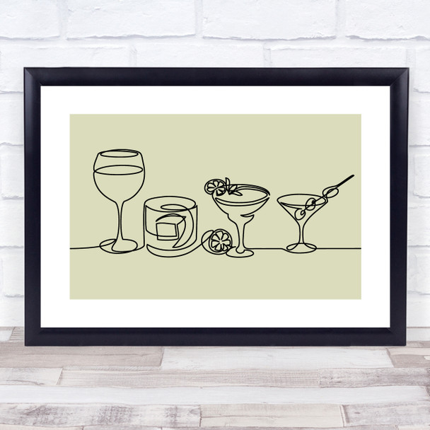 Block Colour Line Art Alcoholic Drinks Decorative Wall Art Print