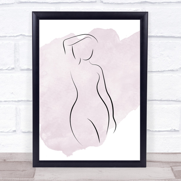 Watercolour Line Art Female Nude Naked Decorative Wall Art Print