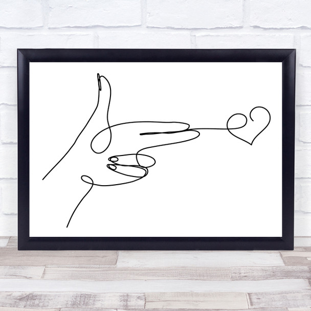 Black & White Line Art Hand And Heart Decorative Wall Art Print