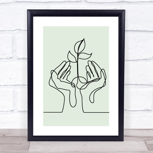 Block Colour Line Art Hands And Plant Decorative Wall Art Print