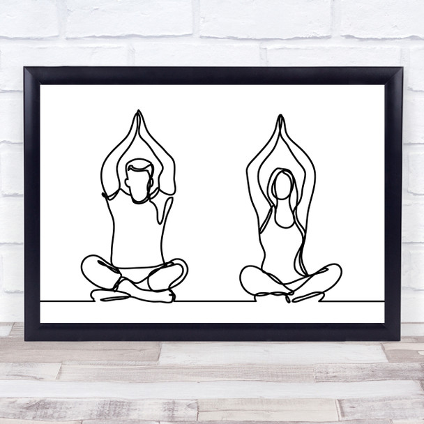 Black & White Line Art Man Lady Yoga Decorative Wall Art Print