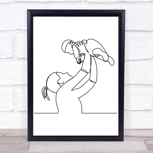 Black & White Line Art Mother & Baby Decorative Wall Art Print