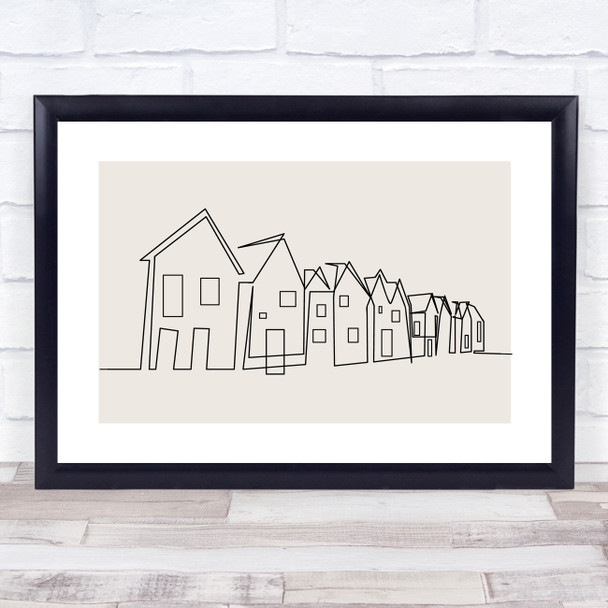 Block Colour Line Art Rows Of Houses Decorative Wall Art Print