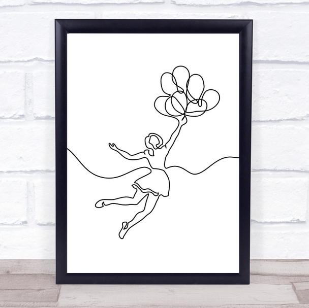 Black & White Line Art Lady Balloon Decorative Wall Art Print