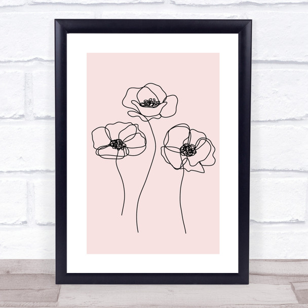 Block Colour Line Art Three Poppies Decorative Wall Art Print