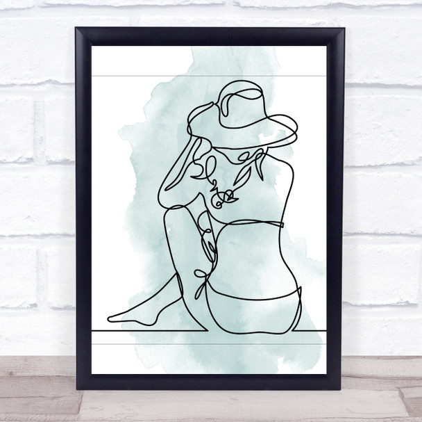 Watercolour Line Art Lady Hat Beach Decorative Wall Art Print