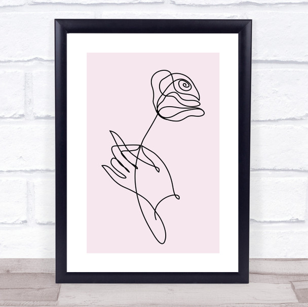 Block Colour Line Art Rose In Hand Decorative Wall Art Print