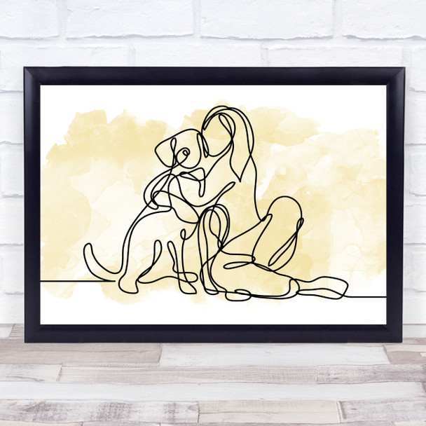 Watercolour Line Art Lady And Dog Decorative Wall Art Print