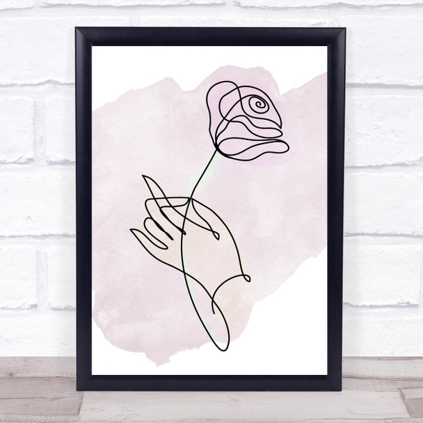 Watercolour Line Art Rose In Hand Decorative Wall Art Print