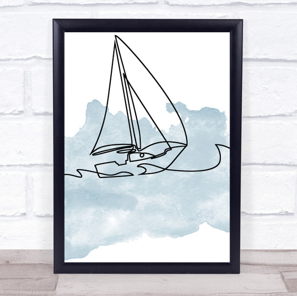 Watercolour Line Art Sailing Boat Decorative Wall Art Print