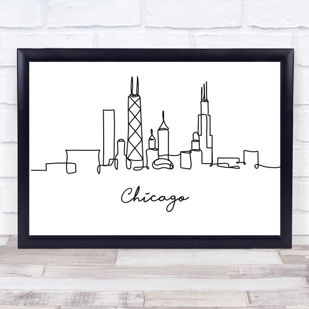 Black & White Line Art Chicago Decorative Wall Art Print