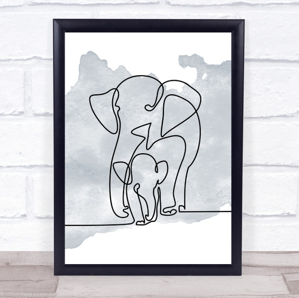 Watercolour Line Art Elephants Decorative Wall Art Print
