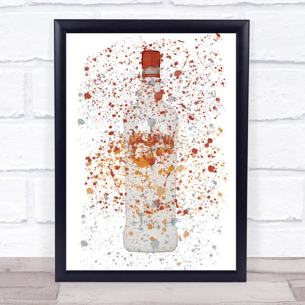 Watercolour Splatter Peach Schnapps Bottle Decorative Wall Art Print