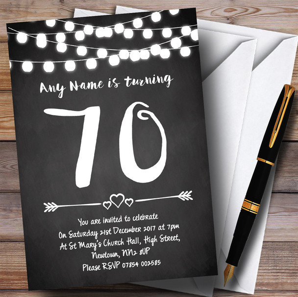Chalk Style Lights 70th Customised Birthday Party Invitations