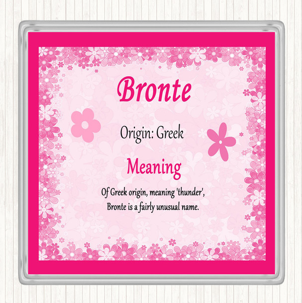 Bronte Name Meaning Coaster Pink
