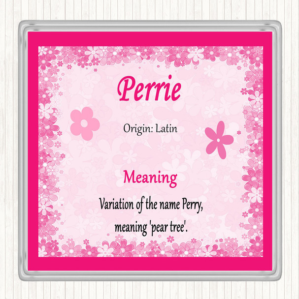 Perrie Name Meaning Coaster Pink