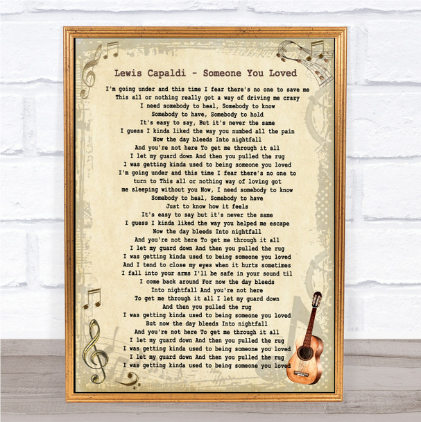 Lewis Capaldi Someone You Loved Vintage Guitar Song Lyric Print