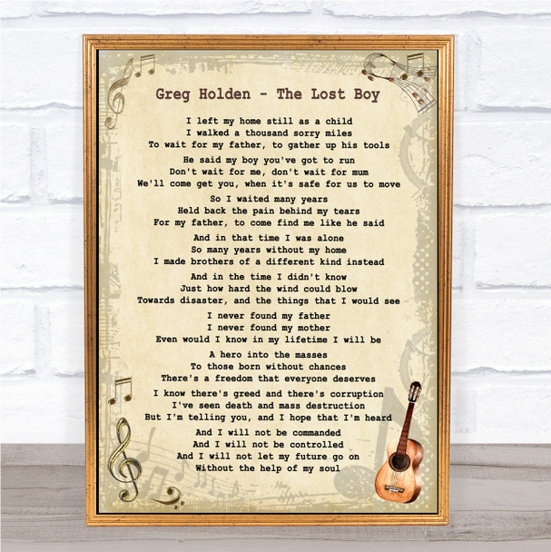 Greg Holden The Lost Boy Vintage Guitar Song Lyric Print