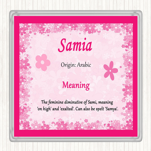 Samia Name Meaning Coaster Pink