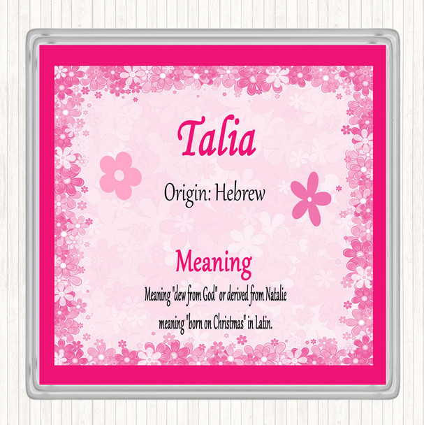 Talia Name Meaning Coaster Pink