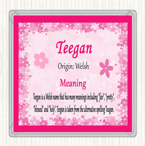 Teegan Name Meaning Coaster Pink