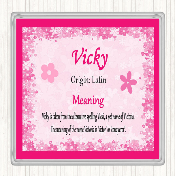 Vicky Name Meaning Coaster Pink