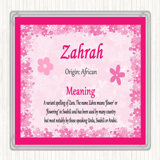 Zahrah Name Meaning Coaster Pink