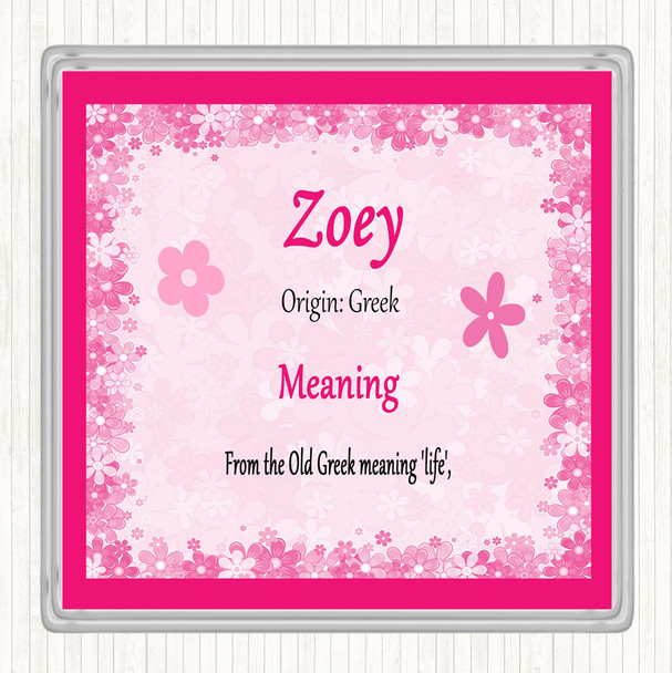 Zoey Name Meaning Coaster Pink