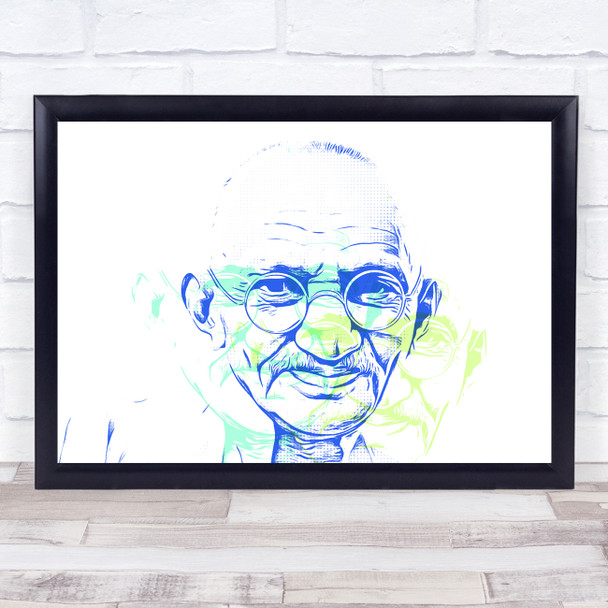 Gandhi Blue & Green Screen Funky Wall Art Print