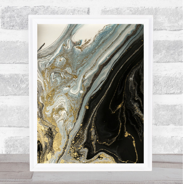 Black Grey Gold Swirl Abstract Wall Art Print