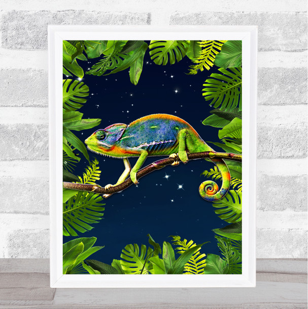 Jungle Art Chameleon At Night Wall Art Print