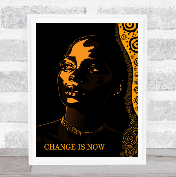 Black Lives Matter Female Golden Orange Silhouette Change Is Now Wall Art Print