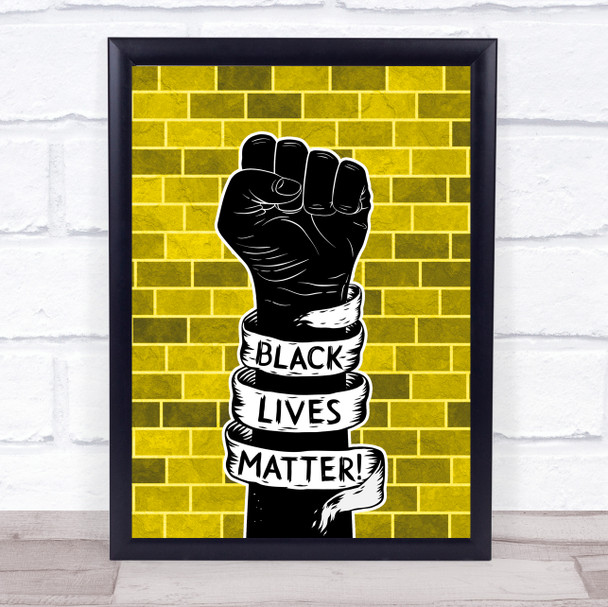Black Lives Matter Fist Against Yellow Wall Wall Art Print