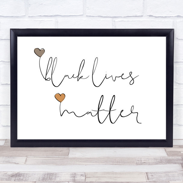 Black Lives Matter Script Text & Hearts Landscape Wall Art Print