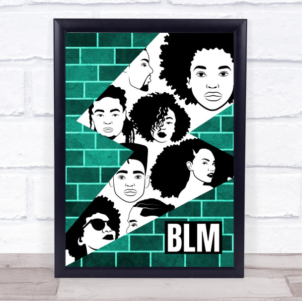 Black Lives Matter Teal Wall Lightening Faces Wall Art Print