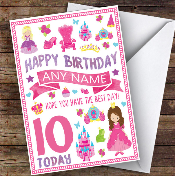 Princess Castle Heart Shoe Any Age & Name Personalised Children's Birthday Card