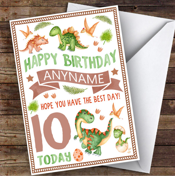 Cute Dinosaur Watercolour Any Age & Name Personalised Children's Birthday Card