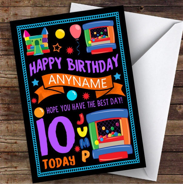Black Jump Bouncy Castle Any Age & Name Personalised Children's Birthday Card