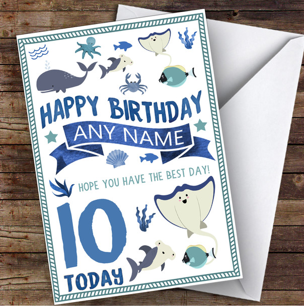 Whale Shark Fish Ocean Under The Sea Any Age & Name Children's Birthday Card