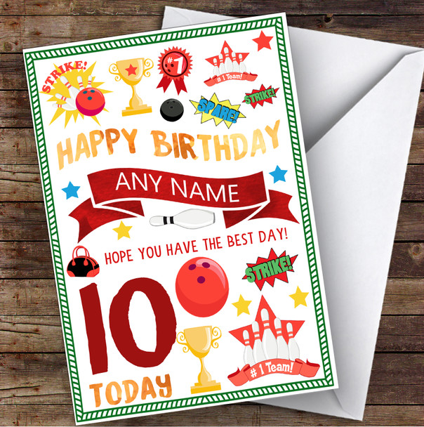 Bowling Ball & Skittles Any Age & Name Personalised Children's Birthday Card